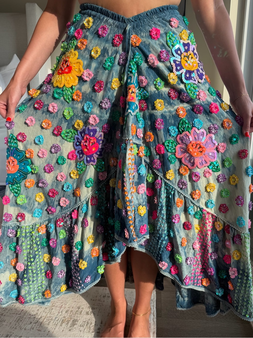 Brand New Handmade Beaded High-Low Maxi Skirt